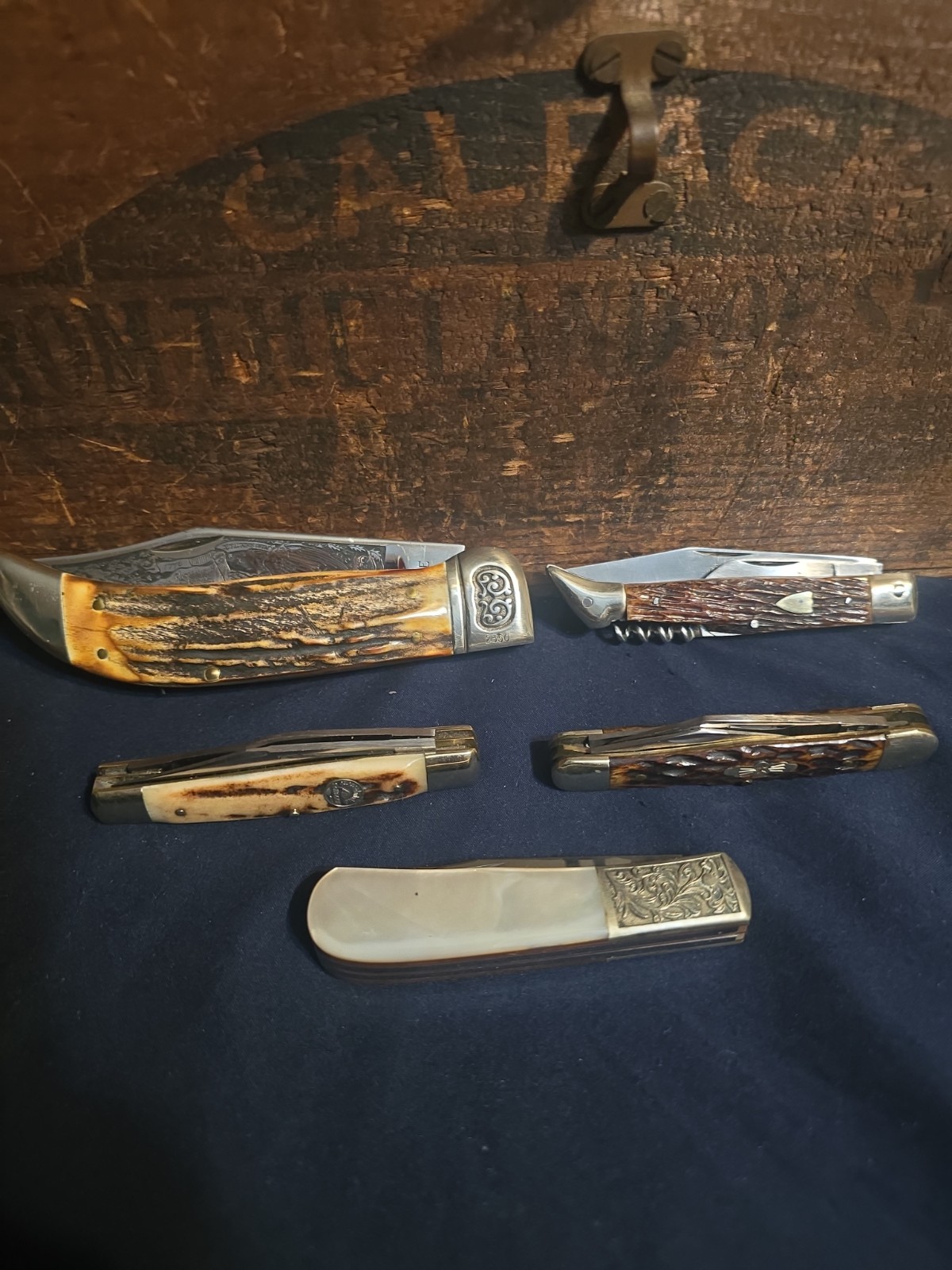 Vintage Schrade Sab Hunter German Eye Stag Pearl Pocket Knife Lot Of 5 