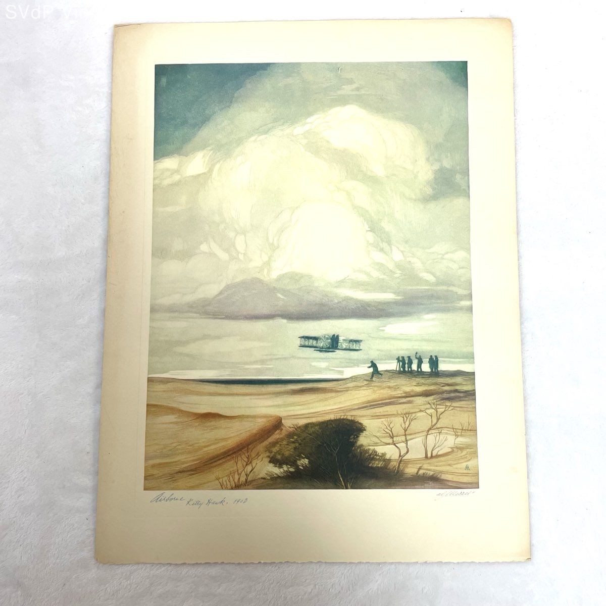 Vintage Airborne at Kitty Hawk 1903 Aviation Print A. Meisel Wright Brothers