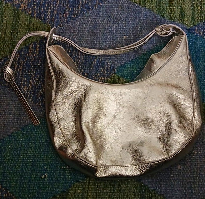 Reformation Metallic Silver Crescent Shoulder Bag w/ Pockets