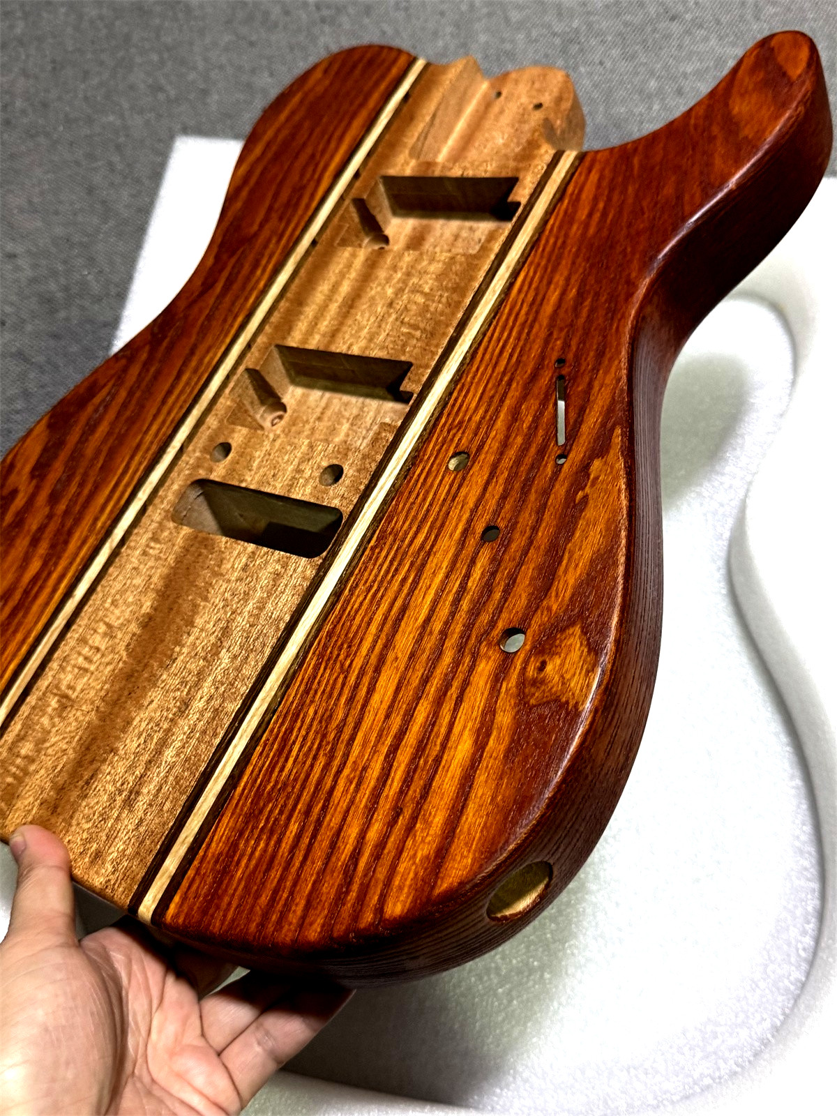 Handcrafted 9Piece Guitar Body Ash and Mahogany Satin Natural Wood Grain