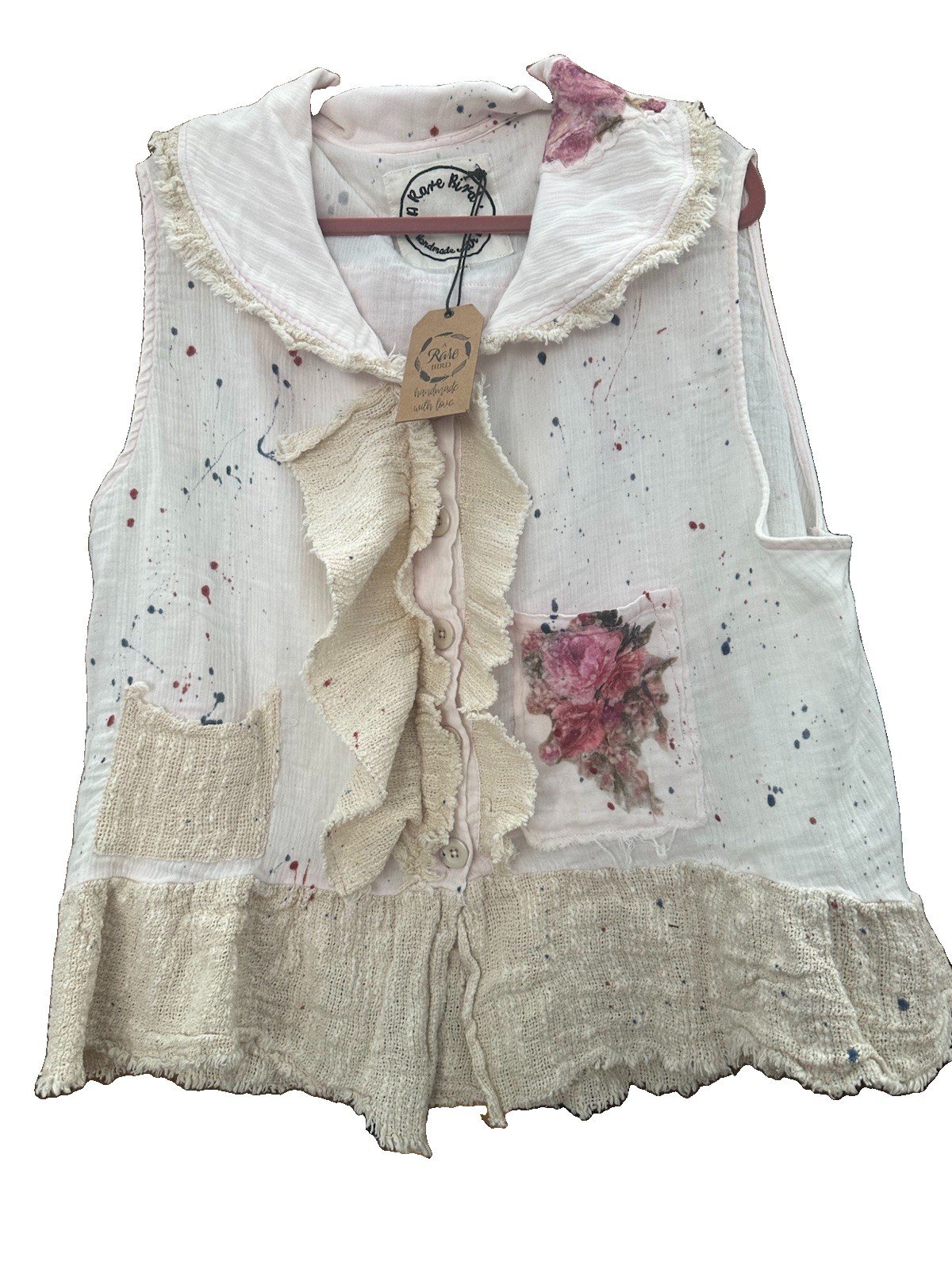 NWT A Rare Bird Bless Your Little Heart & Roses Vest L/XL