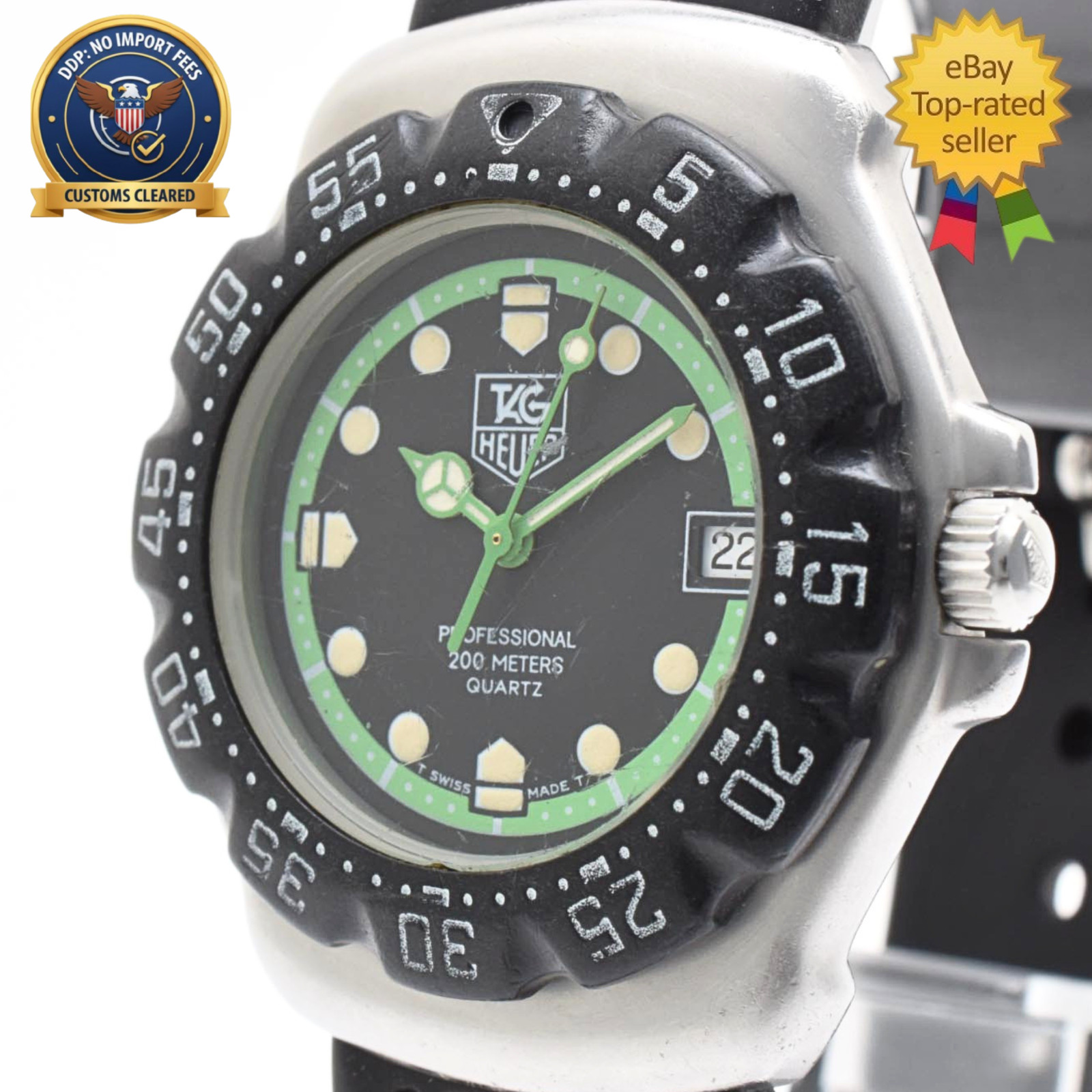 [Exc+5] TAG Heuer Formula1 Professional 375.513 Black Green Dial 34mm Qz Men\'s
