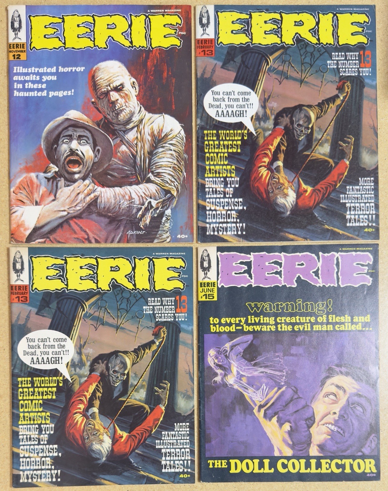 Lot of 4 Eerie Magazine - Warren Publishing 1967/68 Lot of 4 Eerie Magazine - Warren Publishing 1967/68