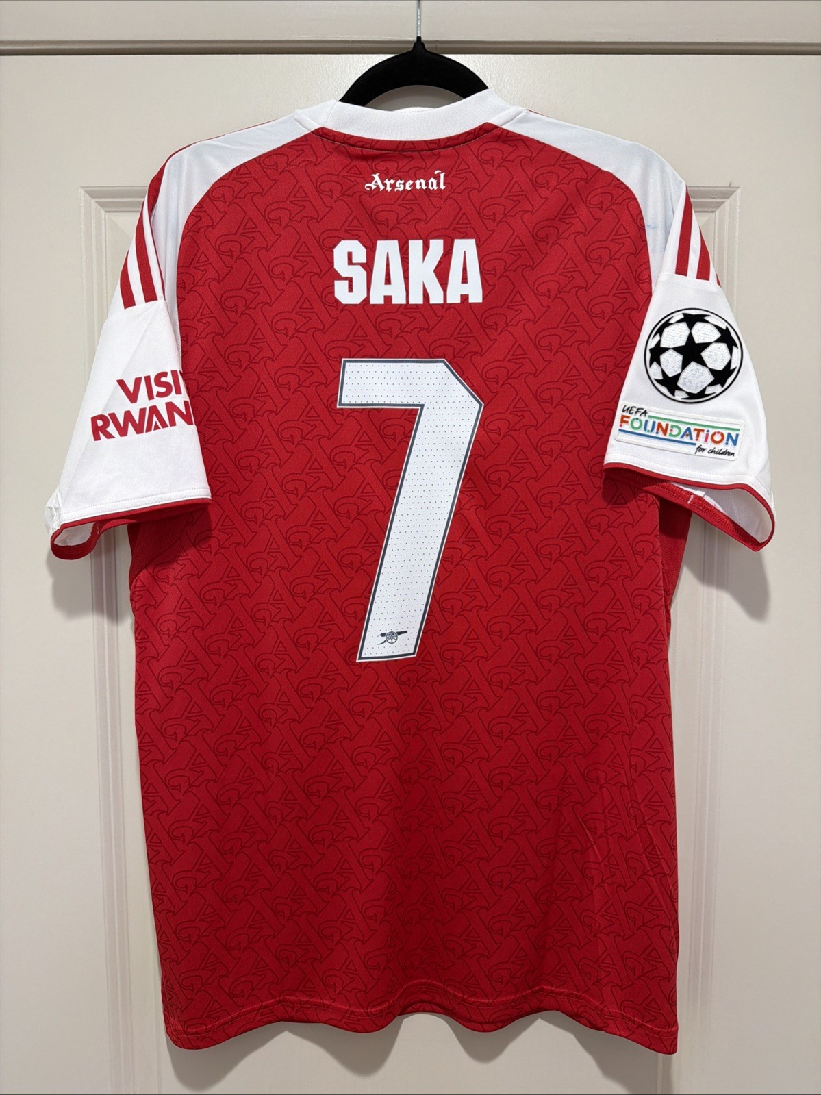 Saka #7 Mens LARGE Arsenal Home FAN Jersey Champions League
