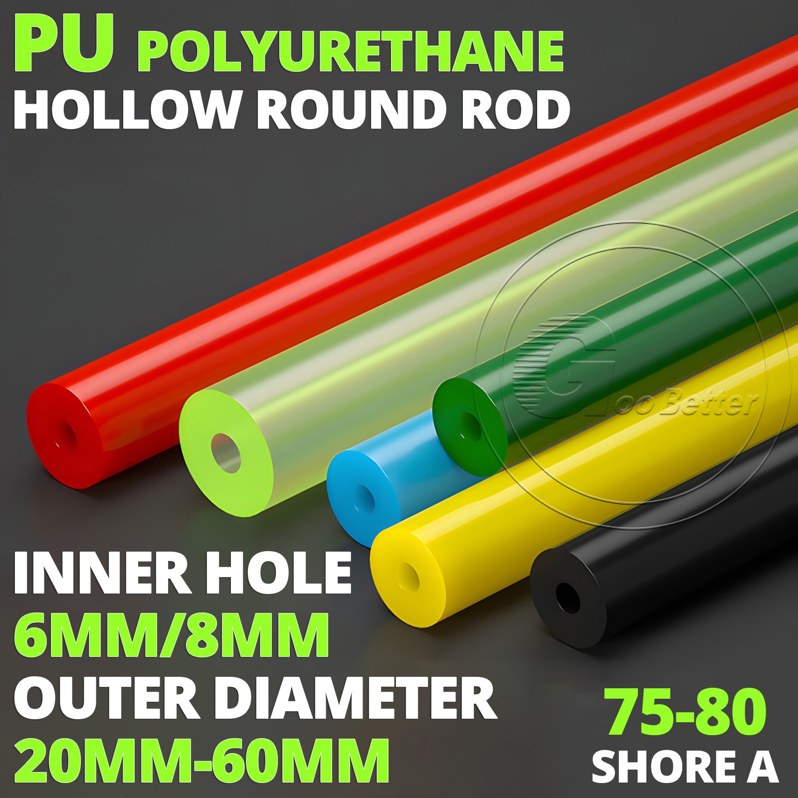 PU Polyurethane Hollow Round Rod Hollow Bar Ø 20mm-60mm Elastic Buffer 75A-80A