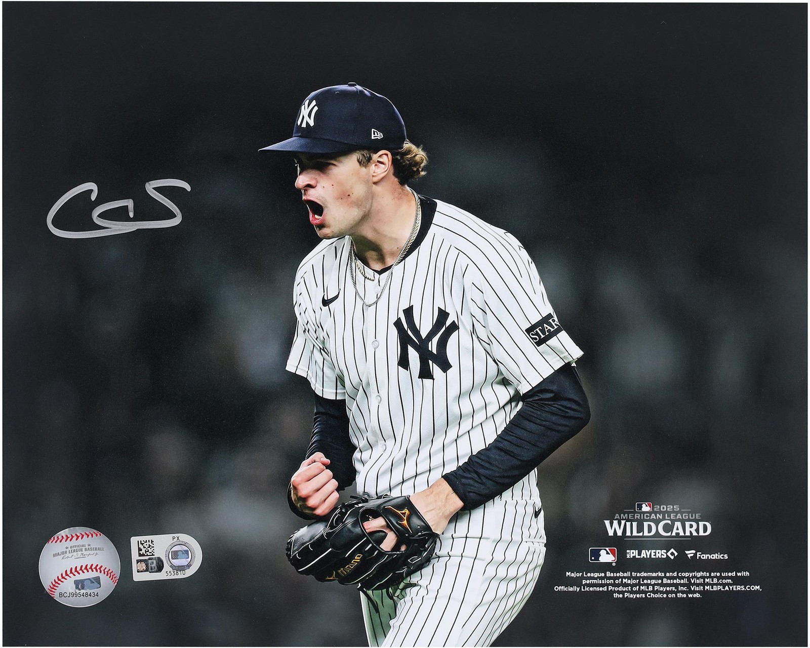 Cam Schlittler Yankees Signed 8x10 2025 AL Wild Card Strikeout Spotlight Photo