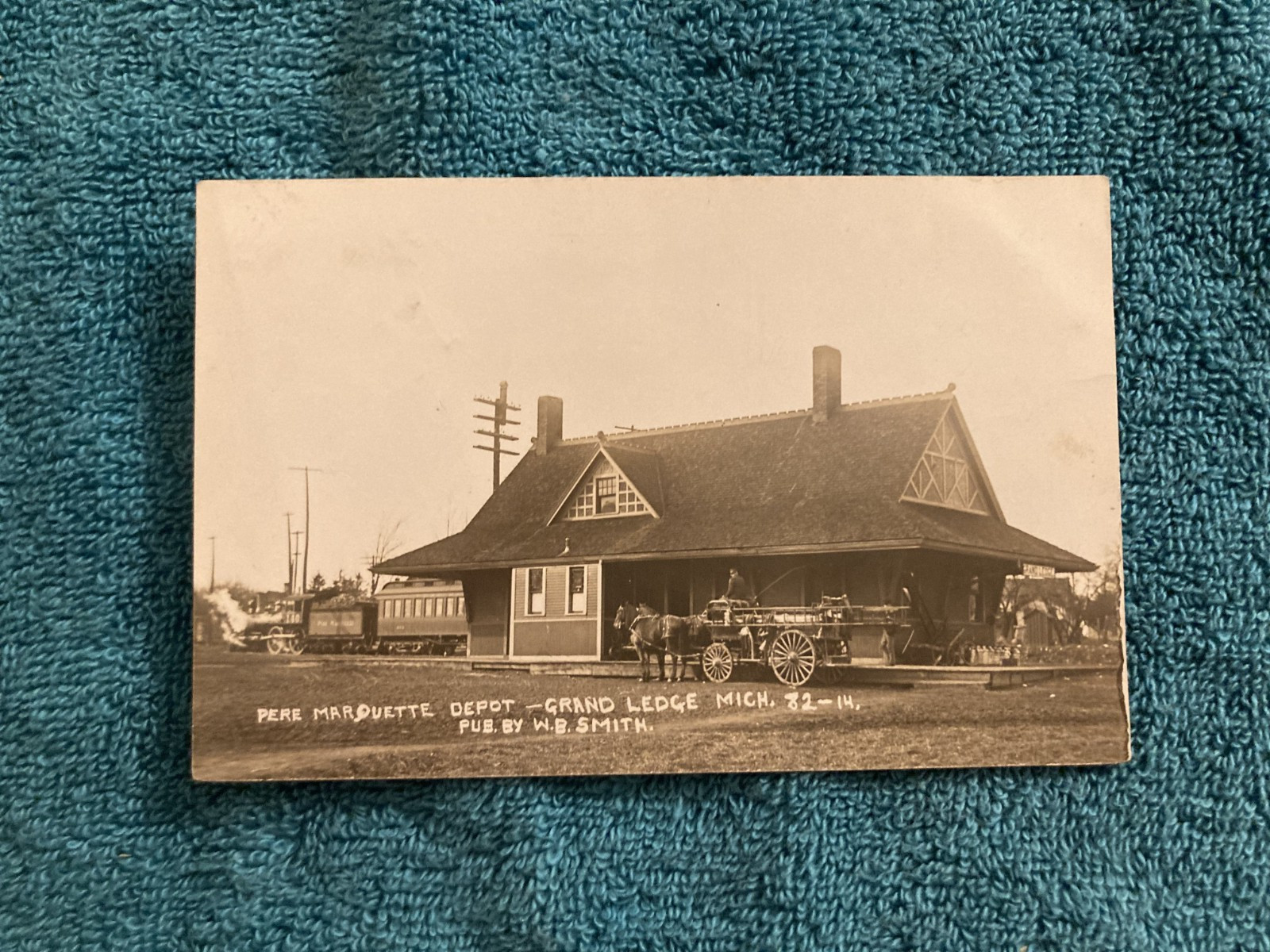 RPPC Grand Ledge Michigan RR Depot Photo Posted c1910 George Burch Berlin Mi