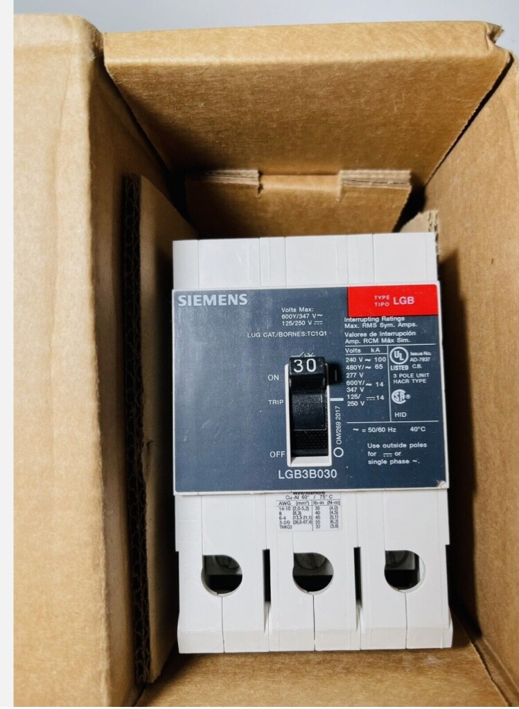 New  Siemens LGB3B030B Breaker  30A 3 Pole 480V