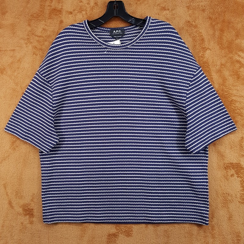 APC Shirt Mens Small Navy Blue White Stripe Pullover Relaxed Knit BAHIA GOTS Tee APC Shirt Mens Small Navy Blue White Stripe Pullover Relaxed Knit BAHIA GOTS Tee