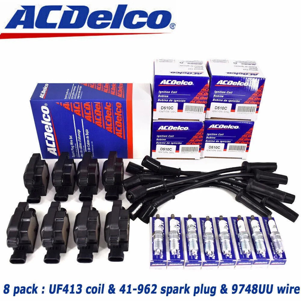 8 PACKs AcD UF413 Ignition Coil + 41-110 Spark Plug + 9748UU Wire GMC OEM.
