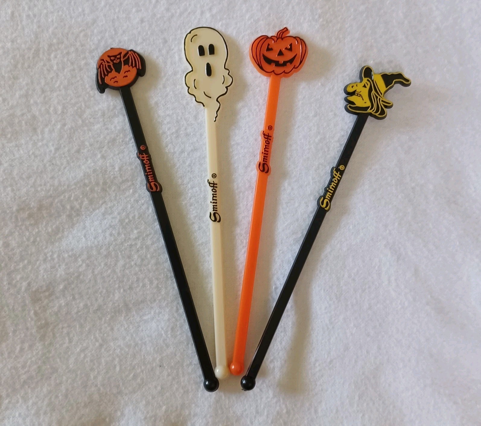 Vintage Halloween Swizzle Sticks Bat Ghost Pumpkin Witch Smirnoff Vodka Plastic Vintage Halloween Swizzle Sticks Bat Ghost Pumpkin Witch Smirnoff Vodka Plastic