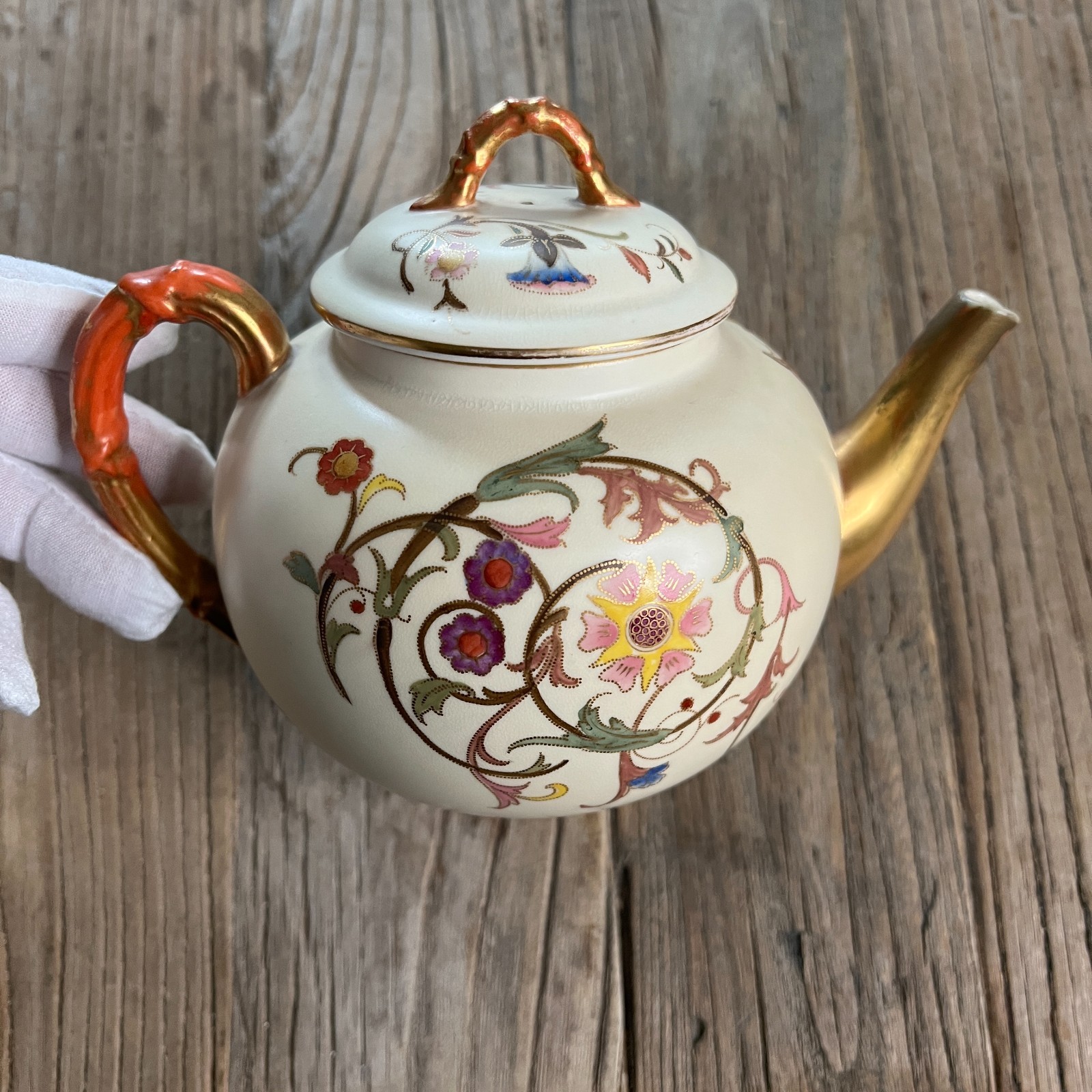 Antique Royal Worcester Blush Ivory Teapot Hand Painted Floral Gilt England