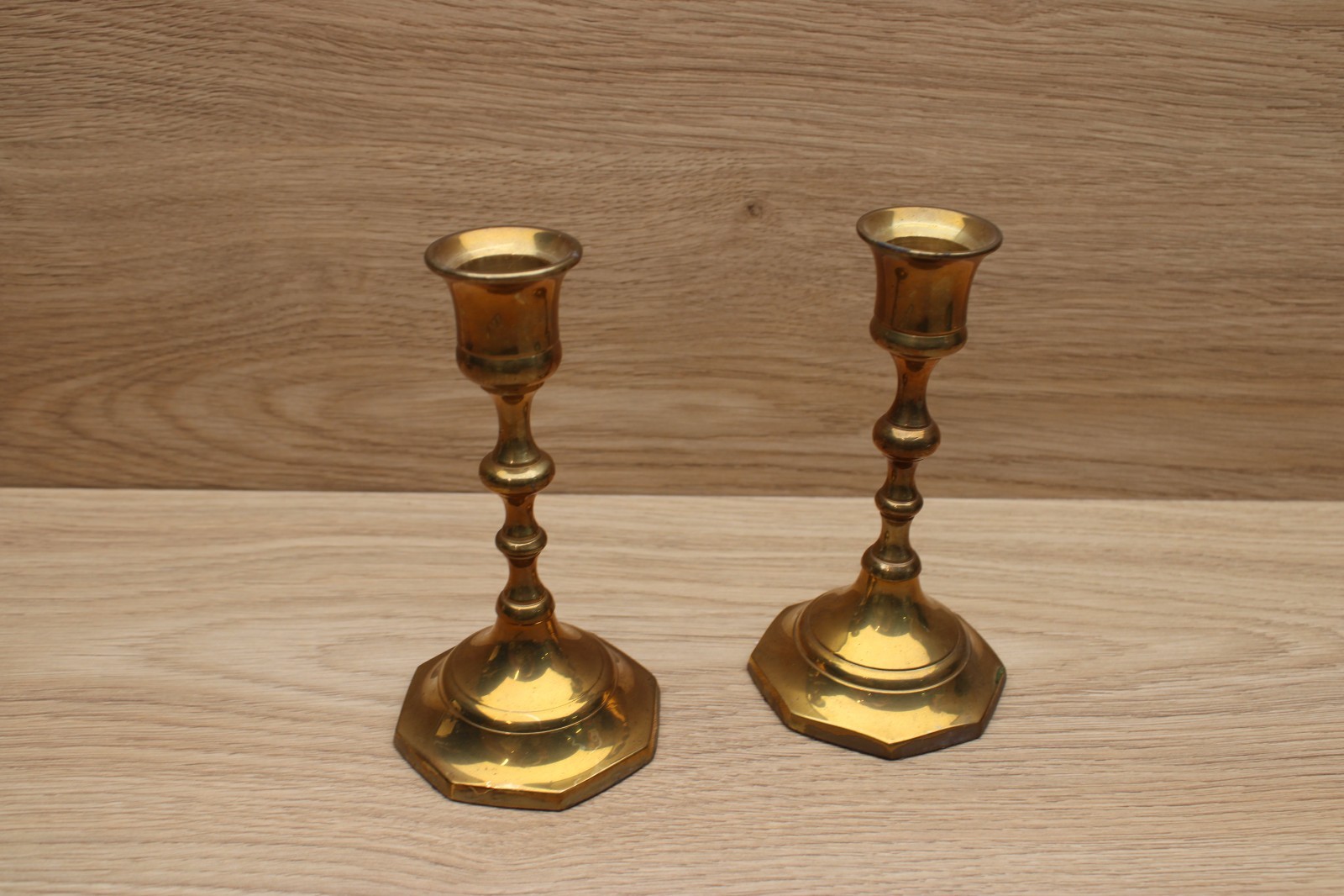 Vintage Solid Brass Candlestick Holders Pair Octagonal Base 5.5\ Vintage Solid Brass Candlestick Holders Pair Octagonal Base 5.5\