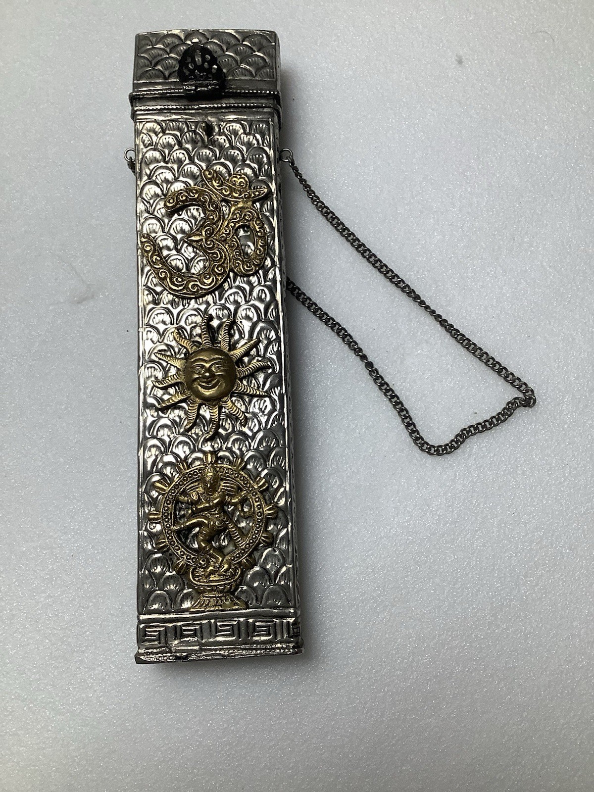 Antique-Style Indian Silver Plated Scroll Case 