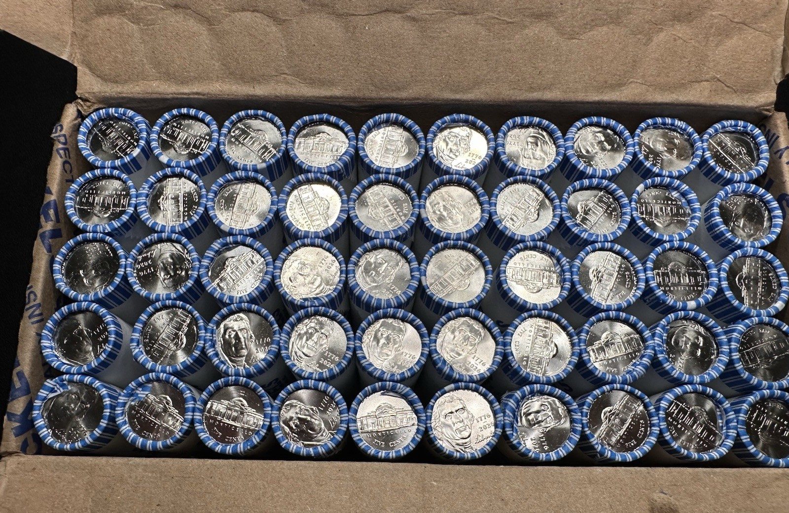 One box of 1776-2026 - D Jefferson Nickel Brilliant Uncirculated - 50 Rolls