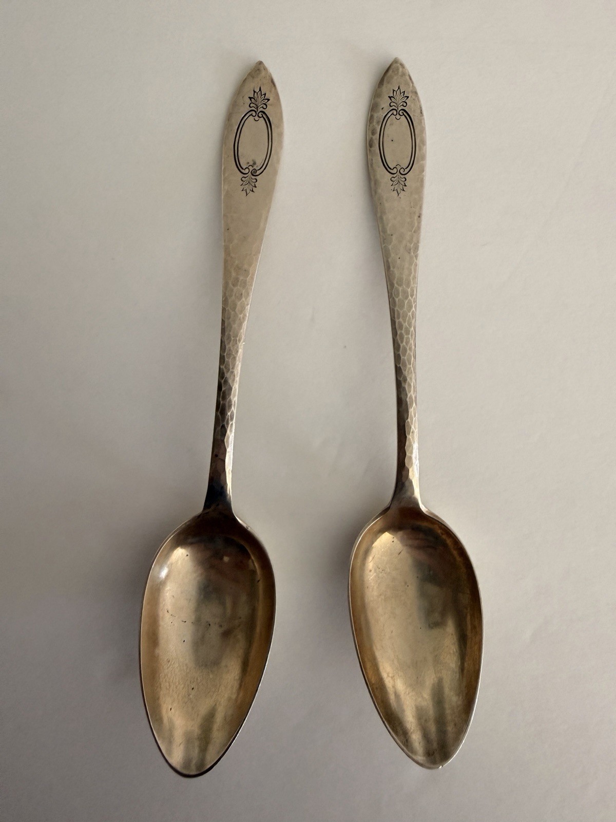 Antique Jennings Silver Co Sterling Hammered Teaspoons Pair JS Co 6\