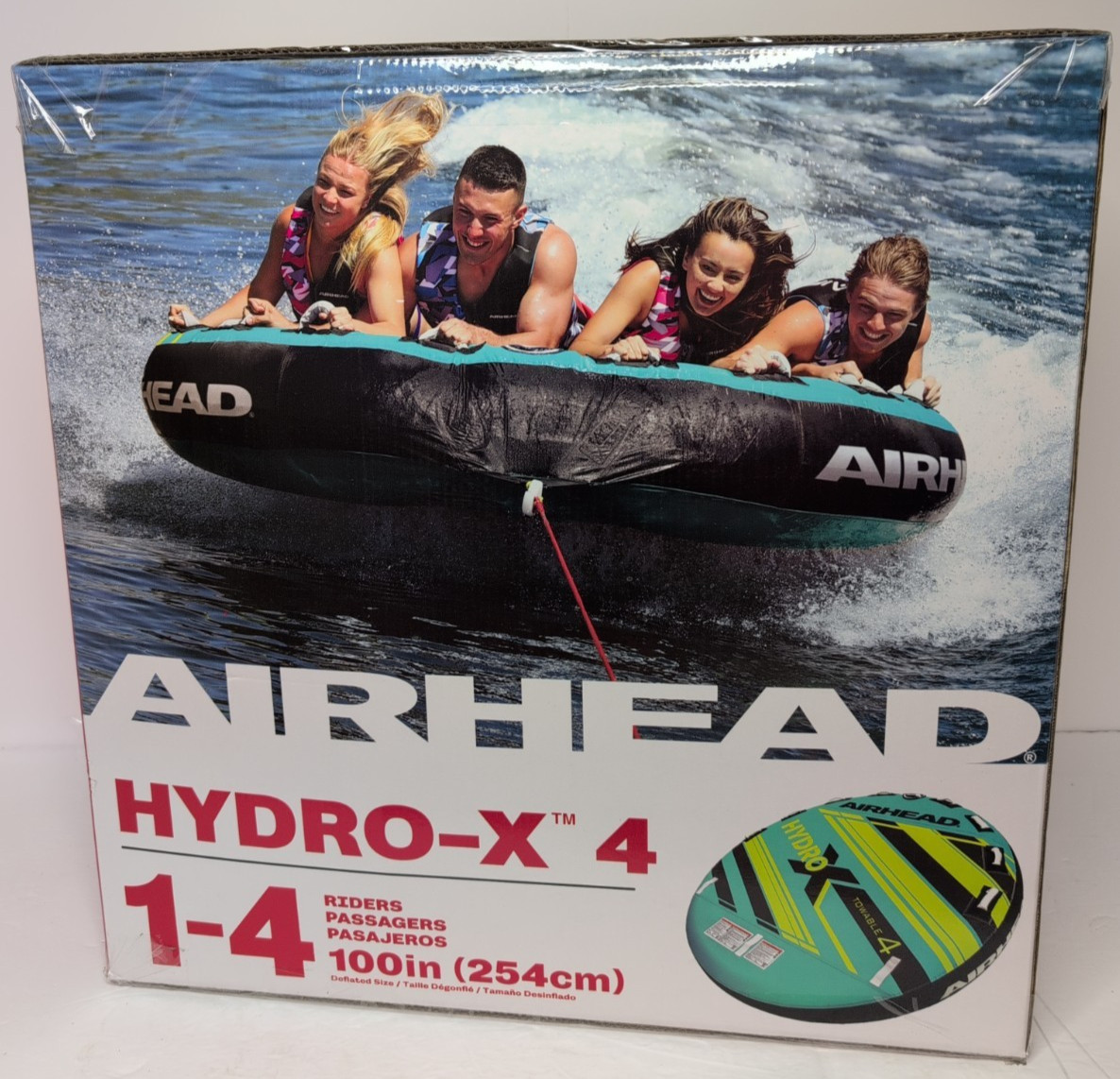 Airhead Hydro-X4 Inflatable Towable Tube 1-4 Riders Family Size 680 lbs Airhead Hydro-X4 Inflatable Towable Tube 1-4 Riders Family Size 680 lbs