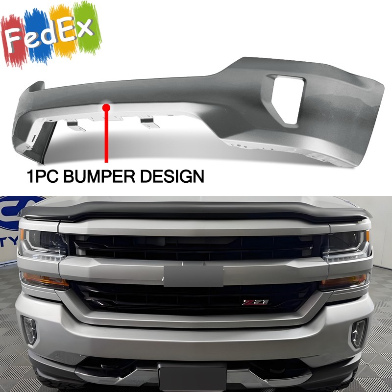 Front Bumper W/ Fog Hole Fits Chevy Silverado 1500 2016-2018 Silver Ice Metallic