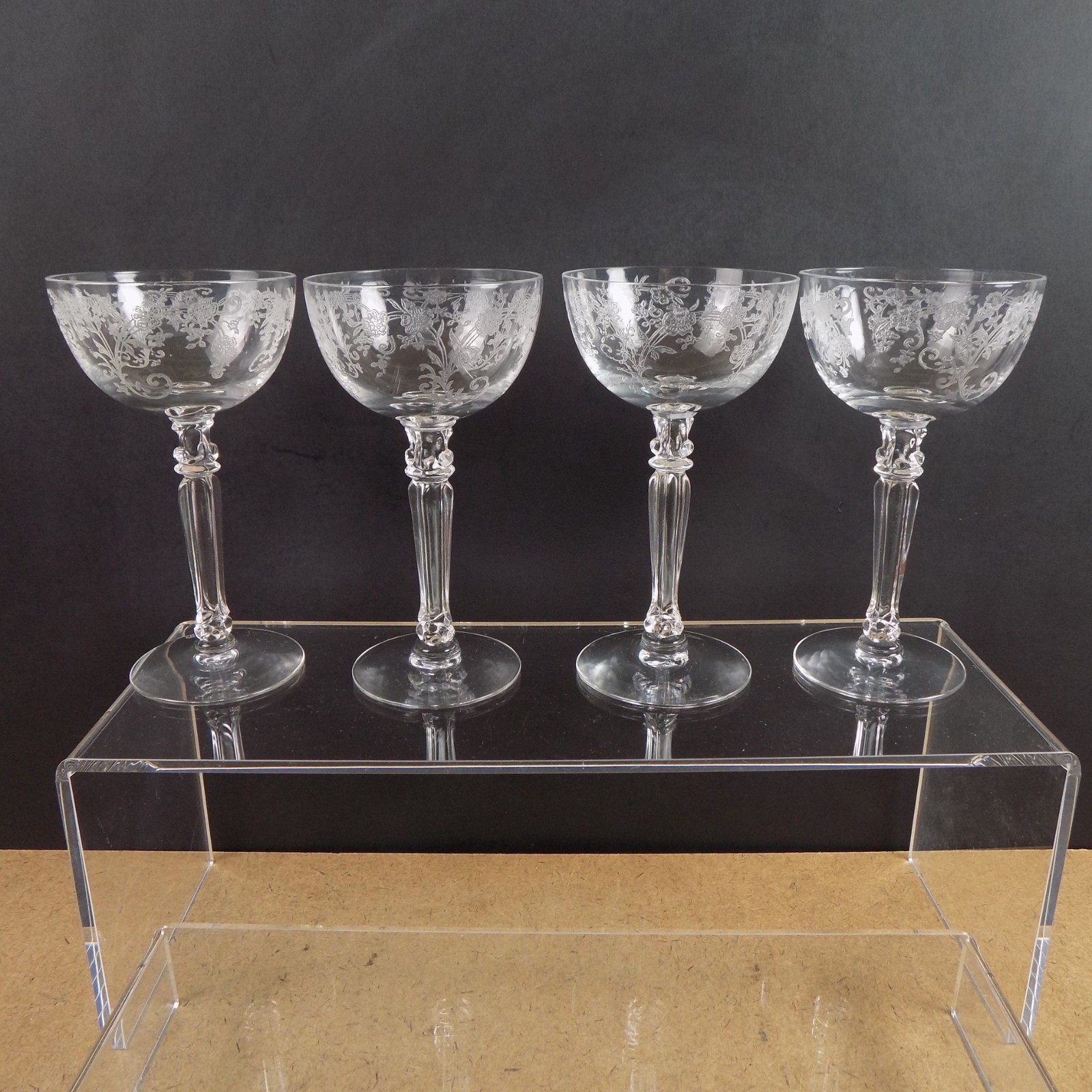 4 Fostoria Buttercup Etched Liquor Cocktail Glasses Etch Flowers VGC 5.25\