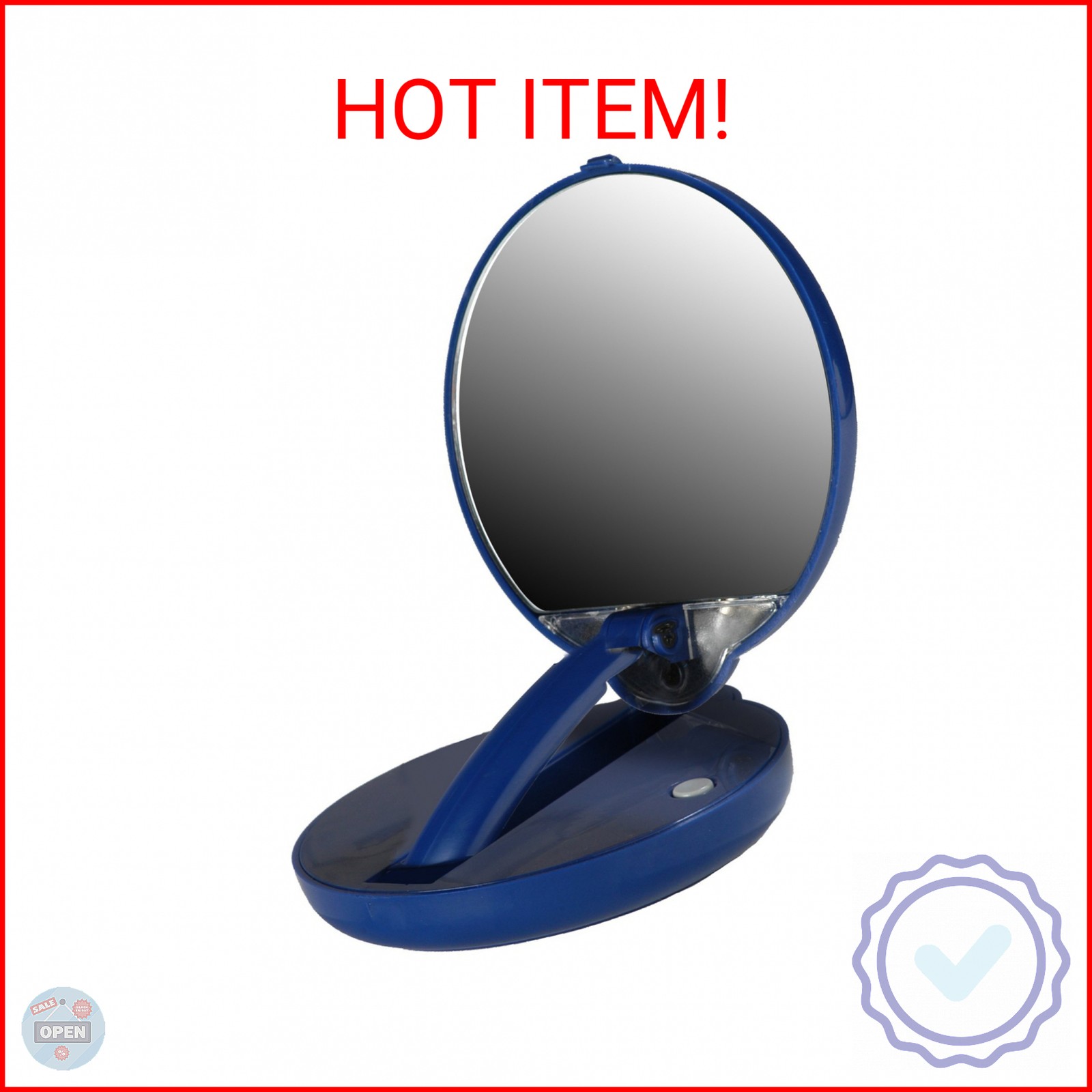Floxite 15X mag magnification compact mirror with light, LED magnifying handheld
