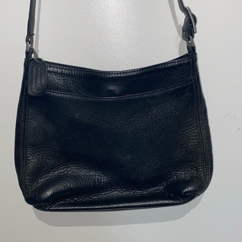 Coach Black Pebbled Leather Shoulder Bag Hobo Purse K8P-9302 Silver Hardware
