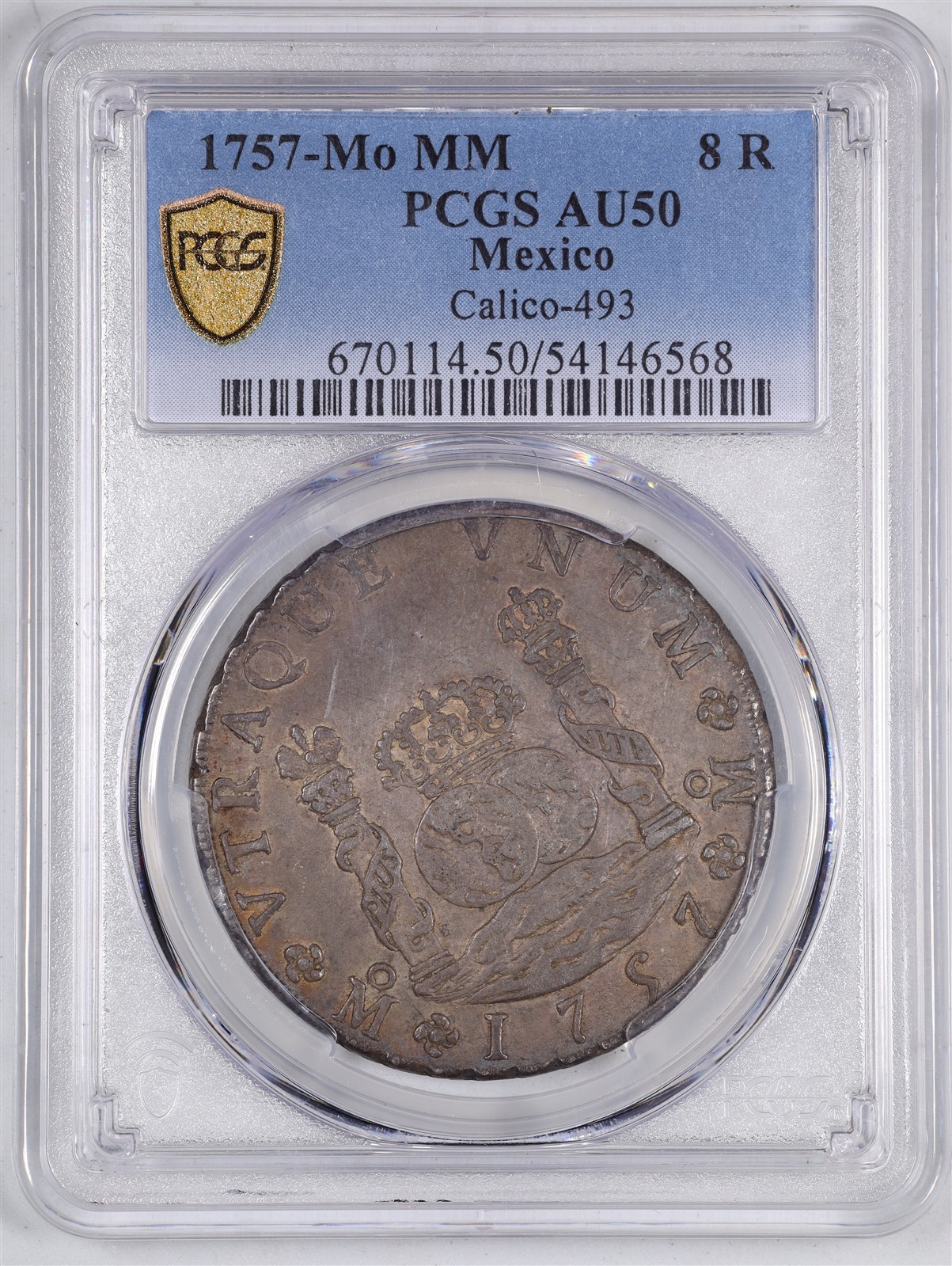 Mexico 1757 Mo-MM Ferdinand VI 8 Reales AU50 PCGS 54146568 KM#104.2 Yonaka-M8-57