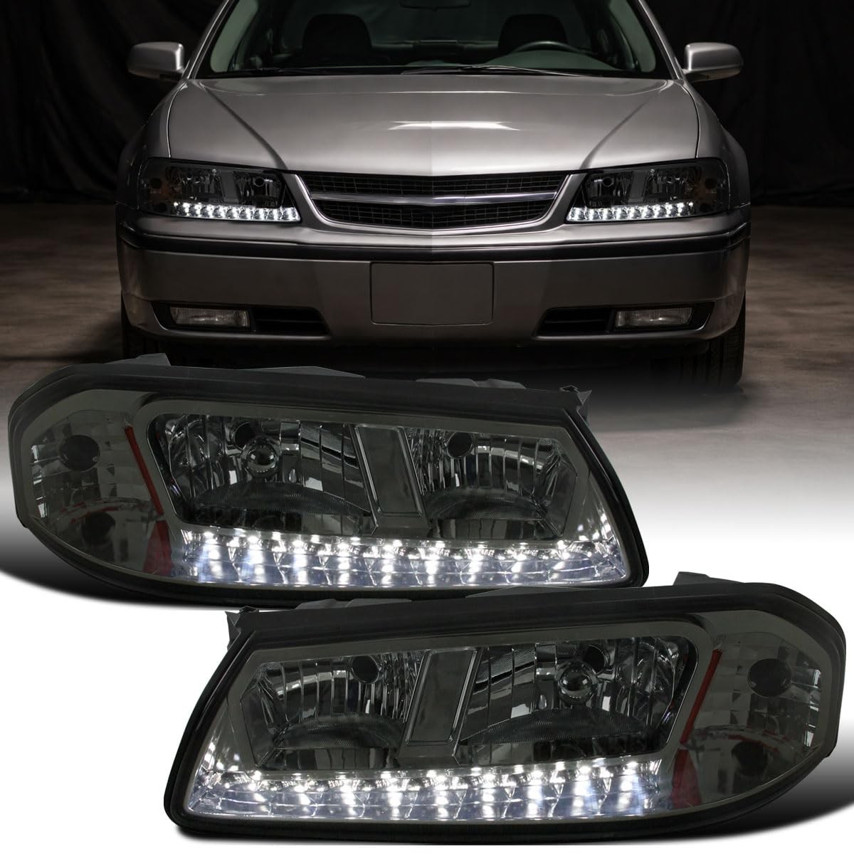 2000-2005 Chevy Impala LED Running Lights Headlights Assembly Smoke Pair