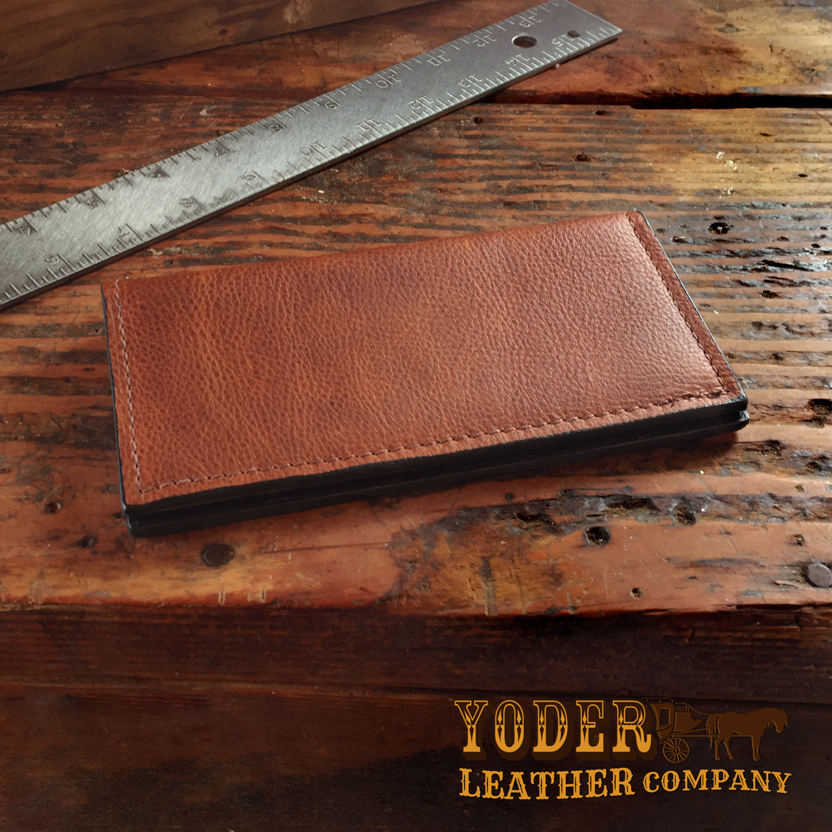 Handmade Amish Leather Checkbook Cover comes in Brown or Black