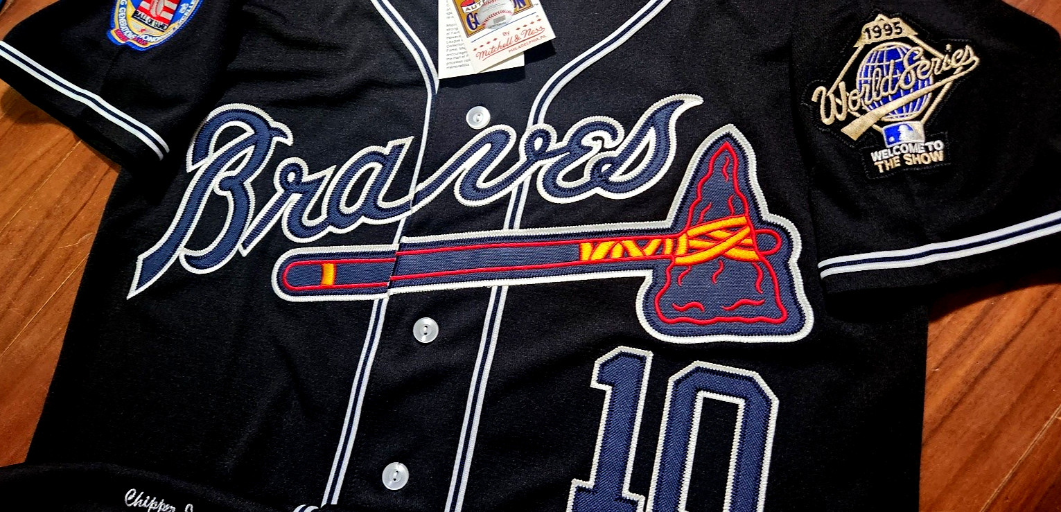 NEW RARE C ATLANTA BRAVES Chipper Jones #10 Stitched Dual Patch STITCHED Jersey