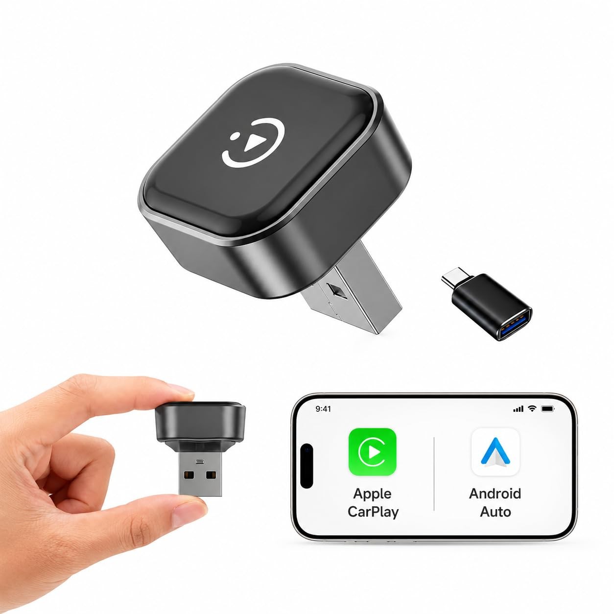 Hyphoon Wireless CarPlay Adapter & Android Auto Adapter, Gunmetal Gray