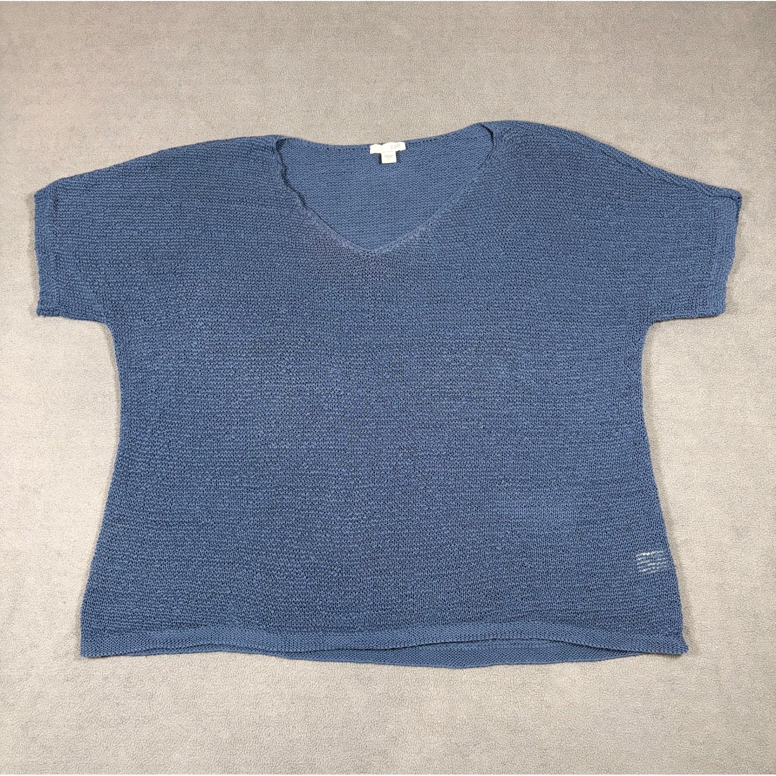 J.Jill Sweater Women Large Blue V-Neck Short Sleeve Cotton Blend Knit SSW089691