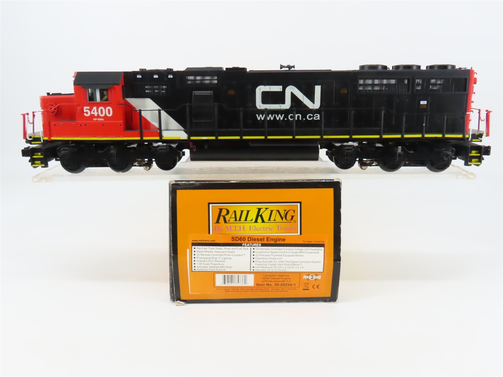 O Gauge 3-Rail MTH RailKing 30-20234-1 CN EMD SD60 Diesel #5400 - ProtoSound3
