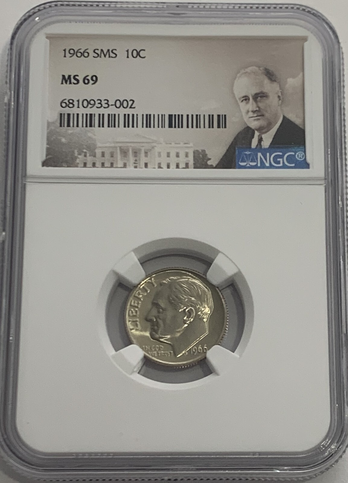 1966 SMS NGC MS69 Roosevelt Dime 10C Special Mint Set Uncirculated Portrait Lbl