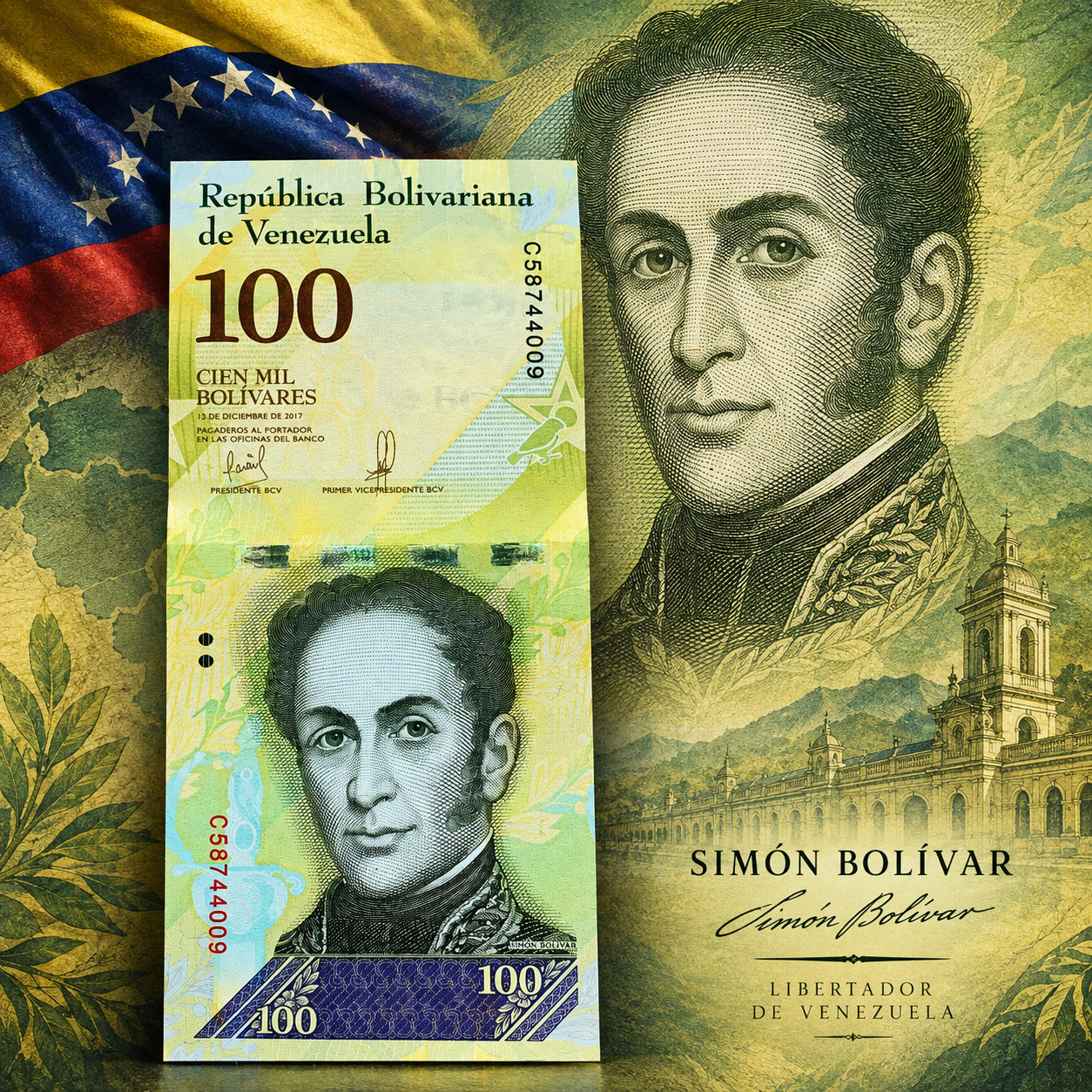 🇻🇪 Venezuelan 100 Bolivar Banknote Currency Simon Bolivar YZ Cardinals at Back