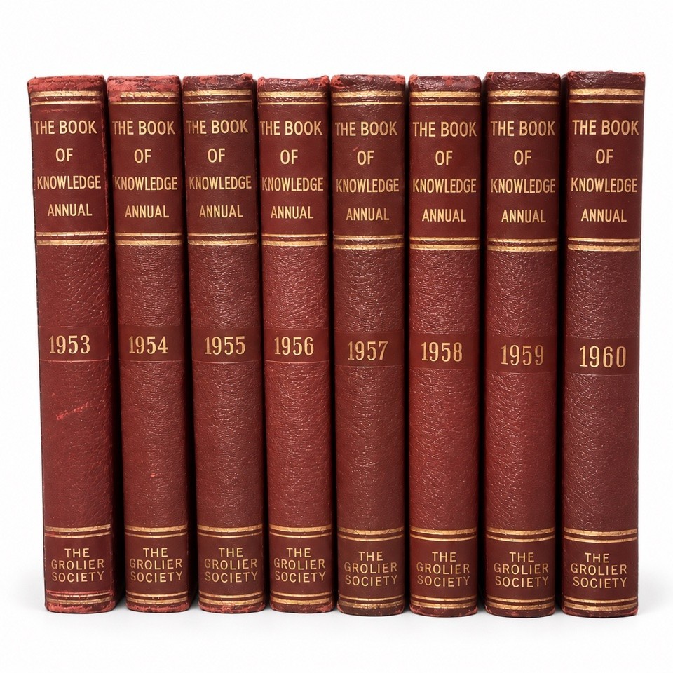 Vintage 1953-1960 Grolier Book of Knowledge Annuals - 8-Volume Hardcover Set