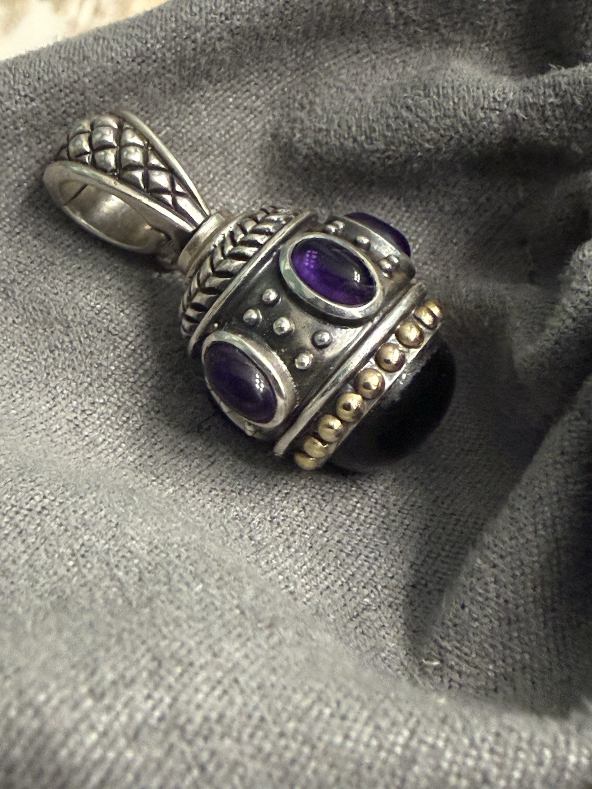 Vintage Rare Nancy And David Enhancer Pendant Large Amethyst Onyx 925 14k Accent Vintage Rare Nancy And David Enhancer Pendant Large Amethyst Onyx 925 14k Accent