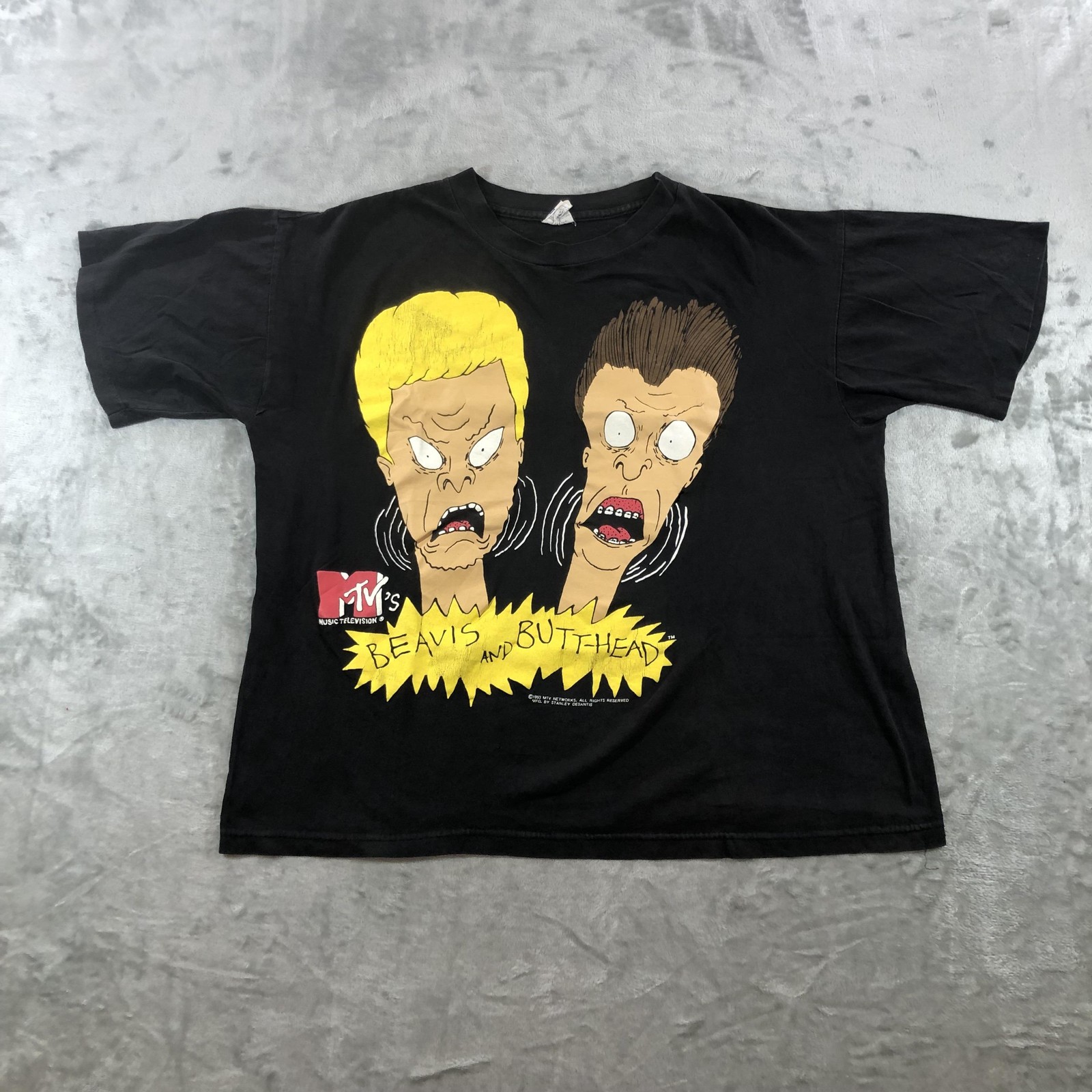 Vintage Beavis And Butt-Head Hanes Shirt Mens XL Black MTV Graphic Tee 1993