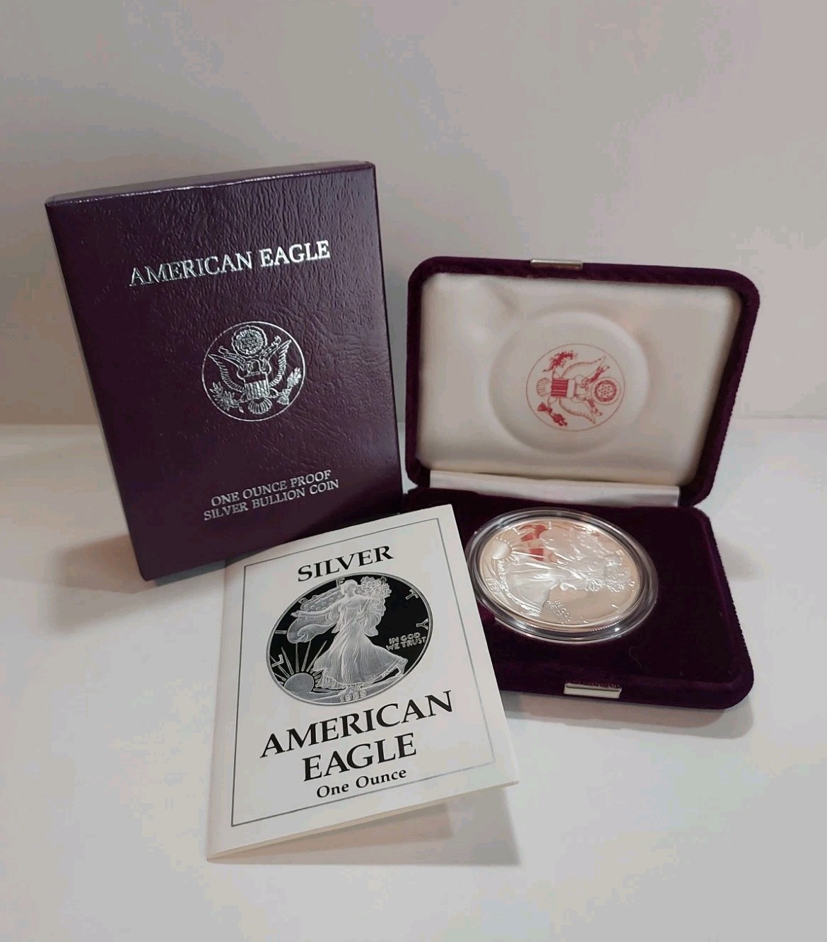 1989 S American Silver Eagle Proof Coin 1 Troy Oz .999 Box COA