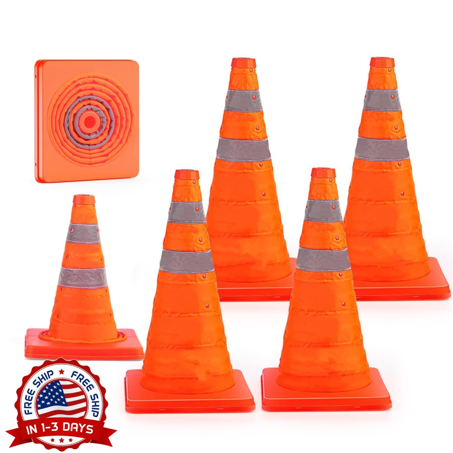 Conos De Seguridad Vial Plegables De 18 Pulgadas Paquete De 6 Multiusos US NUEVO Conos De Seguridad Vial Plegables De 18 Pulgadas Paquete De 6 Multiusos US NUEVO