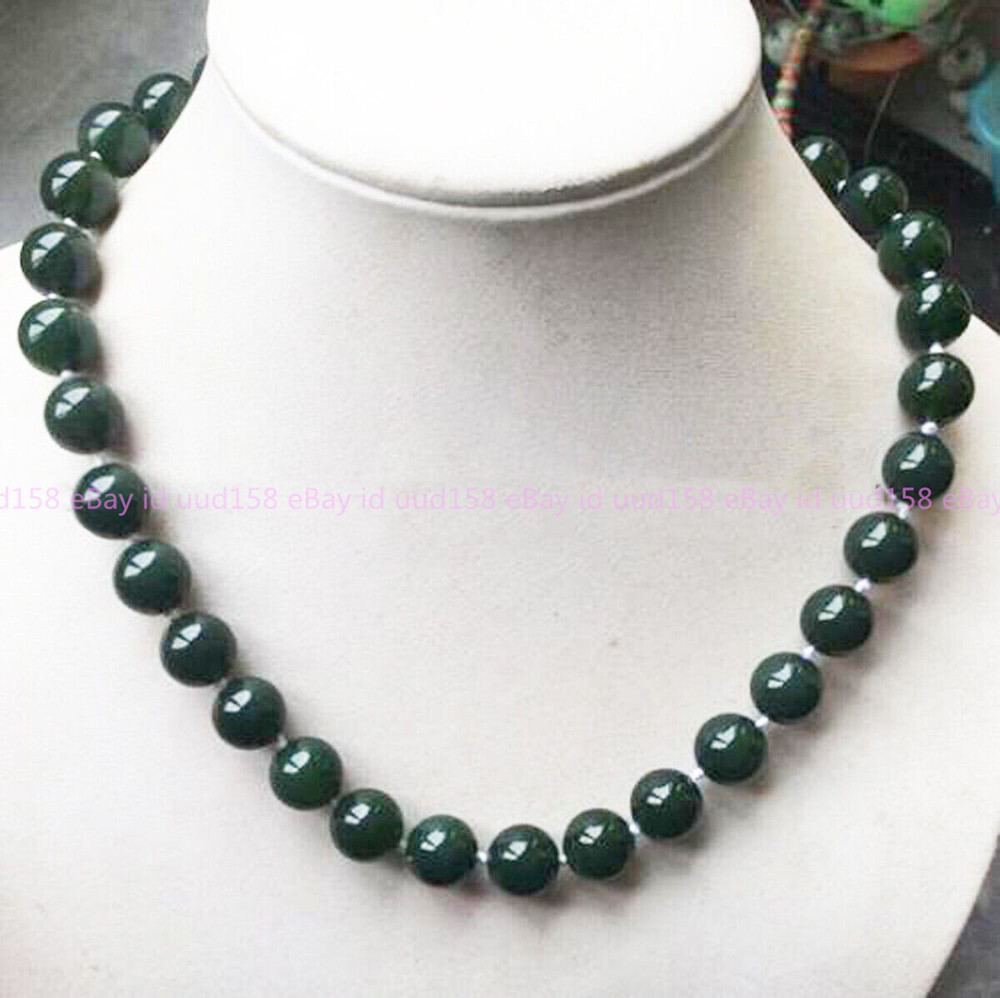 Fashion Charm 6/8/10/12mm Dark Green Jade Gemstones Round Beads Necklace 18