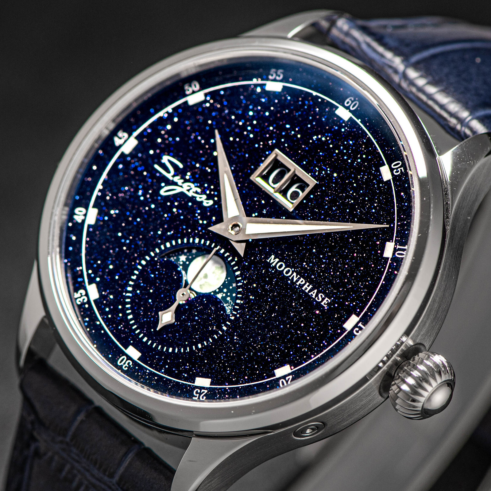 1PC Sugess MoonPhase Master StarDust Mechanical Watch Seagull 1963 SU2528STRA V3