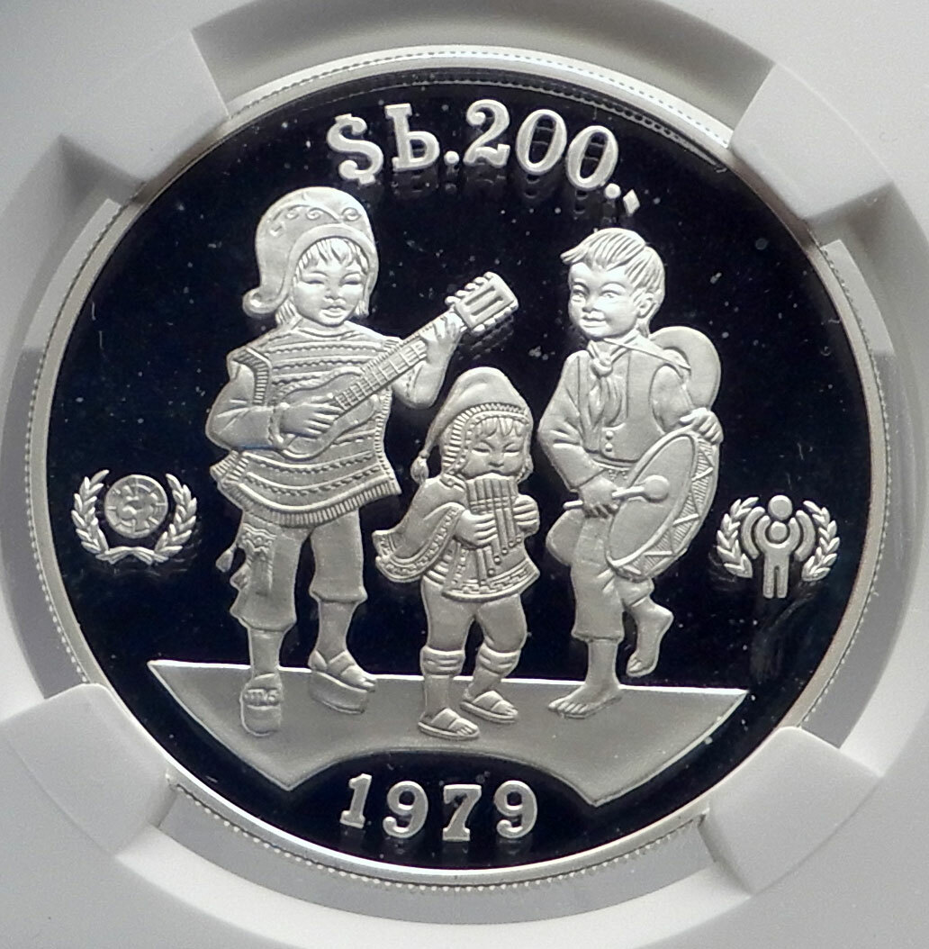 1979 BOLIVIA Genuine UN Year of the Child Proof Silver 200 P Coin NGC i79864