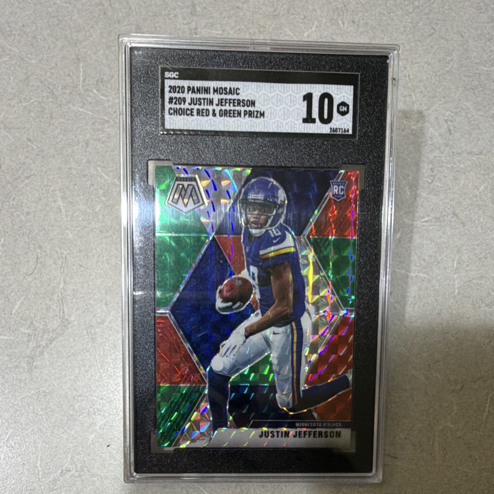 2020 Panini- Rookies Justin Jefferson #209 Reactive Green Mosaic Prizm (RC) 2020 Panini- Rookies Justin Jefferson #209 Reactive Green Mosaic Prizm (RC)