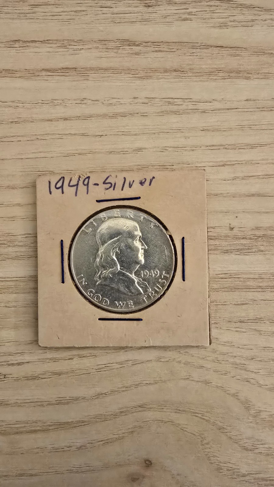 1949 Franklin Half Dollar 90% Silver 50C Philadelphia Circulated in 2x2 Holder