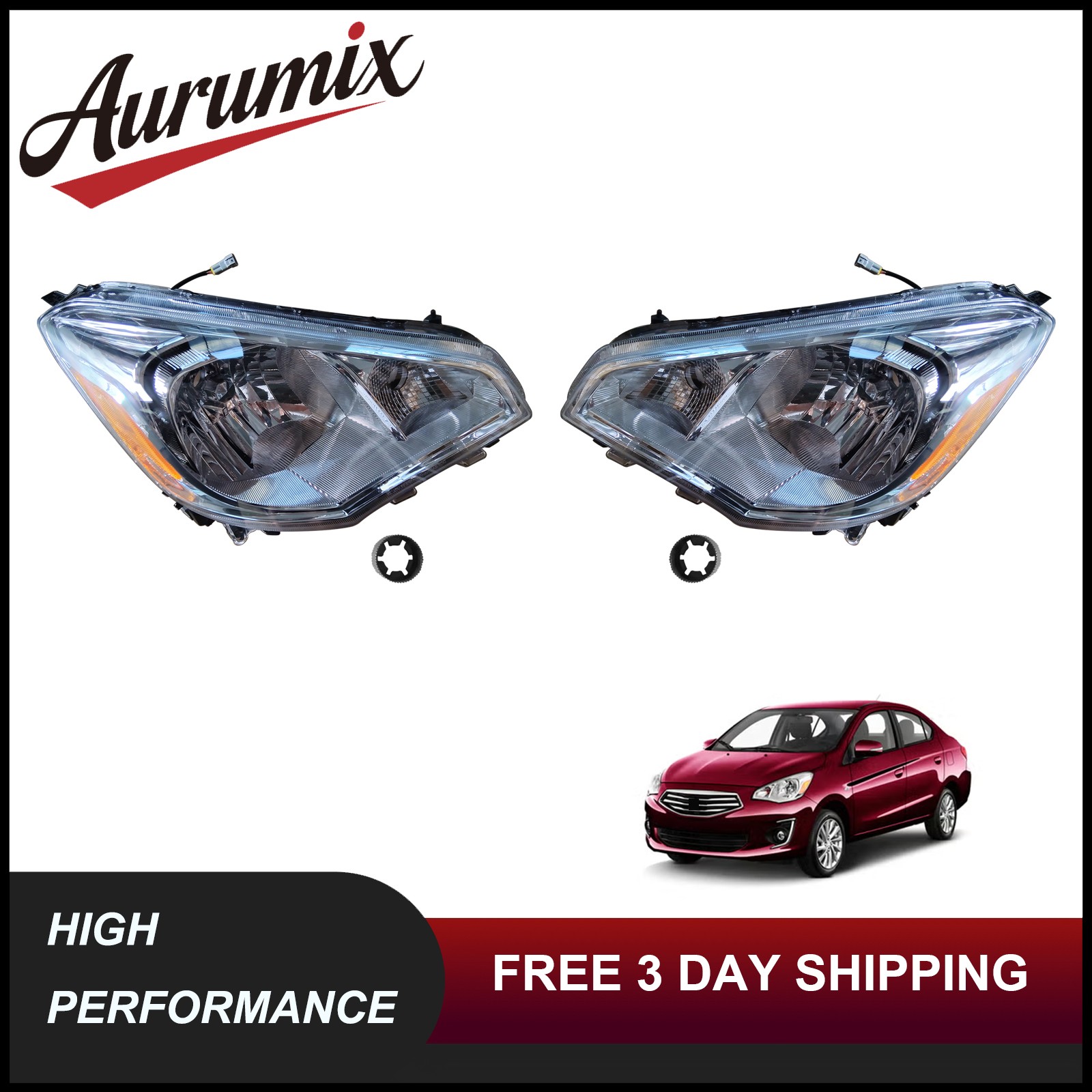 Left & Right Pair Headlight Assembly For 2017-2020 Mitsubishi Mirage G4 8301D117 Left & Right Pair Headlight Assembly For 2017-2020 Mitsubishi Mirage G4 8301D117