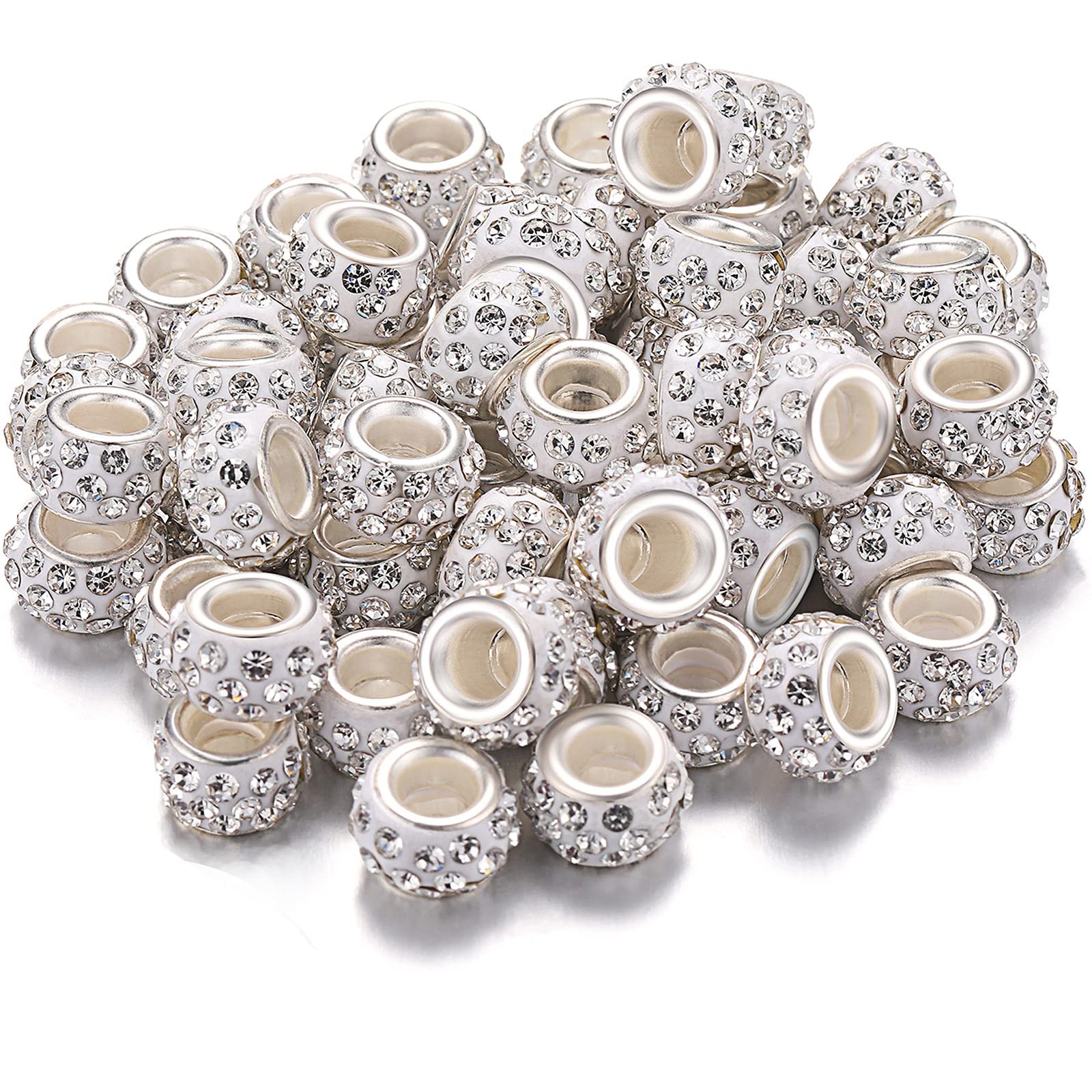 60 Pcs Rhinestone European Beads 12 mm Large Hole Charm Spacer Bead Large Hole C