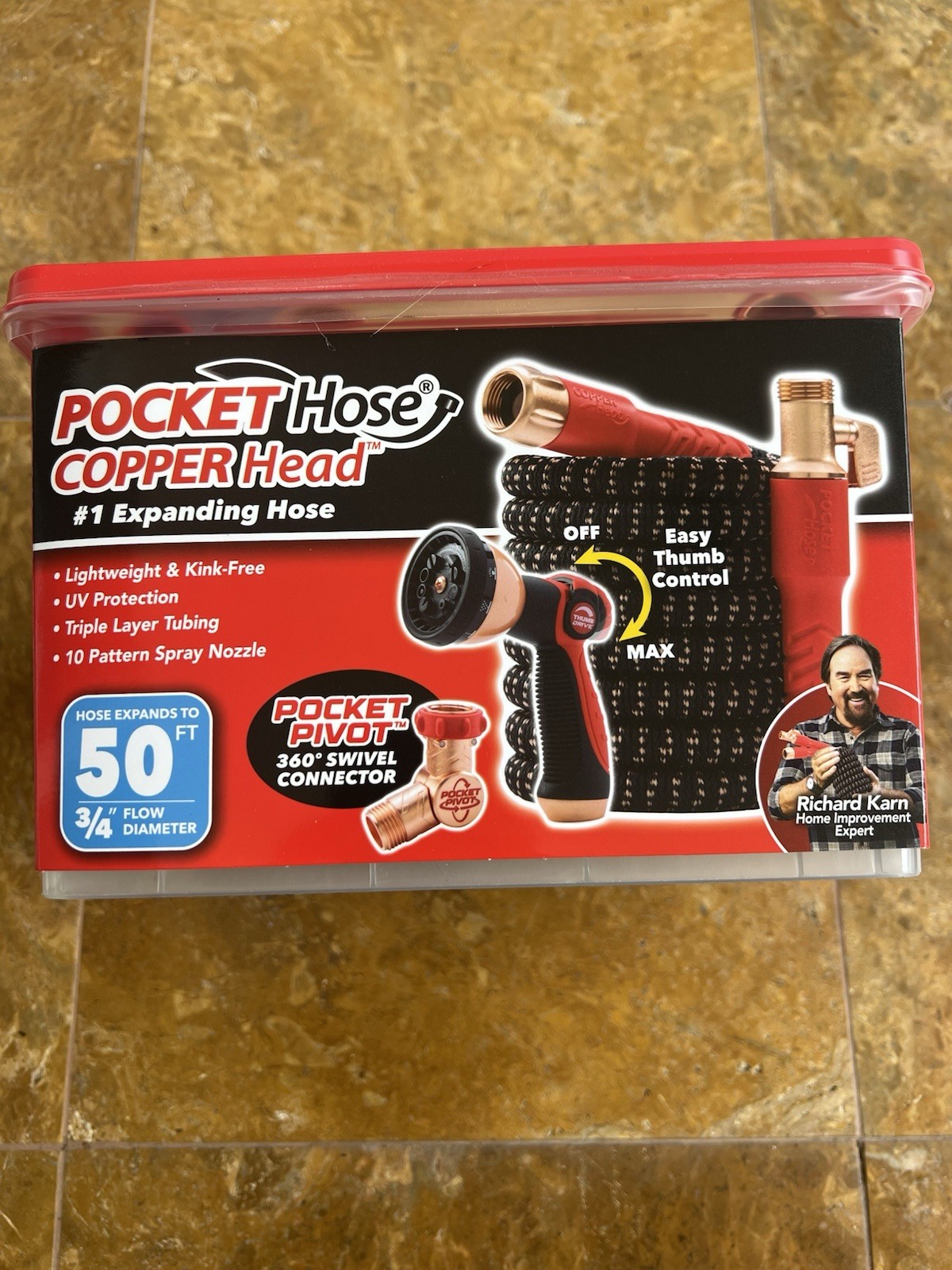 Expanding Copper Head Garden Pocket Hose 3/4 in x 50 ft w/ Nozzle, Anti-Kink NEW Expanding Copper Head Garden Pocket Hose 3/4 in x 50 ft w/ Nozzle, Anti-Kink NEW