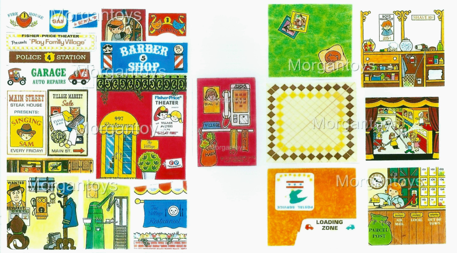 Vintage FISHER-PRICE VILLAGE #997 REPLACEMENT LITHOS - STICKERS Little People 