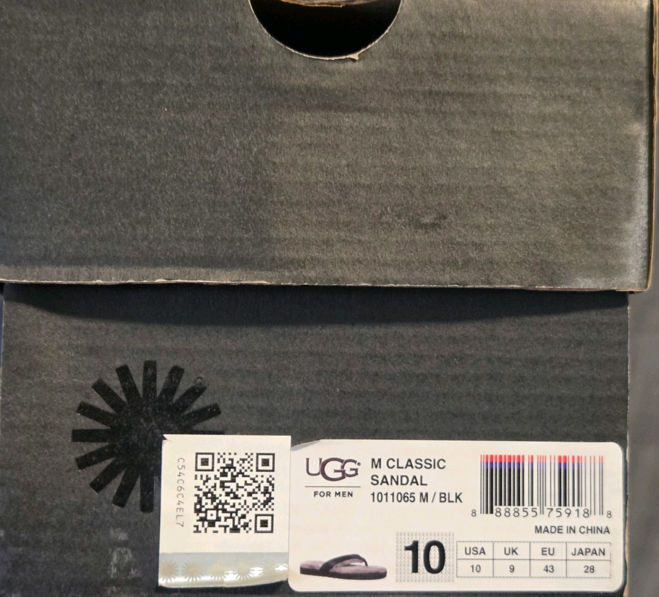 MEN\'S UGG CLASSIC SHEARLING SANDAL/FLIP FLOPS BLACK-GREY SIZE US 10 (BNIB) 