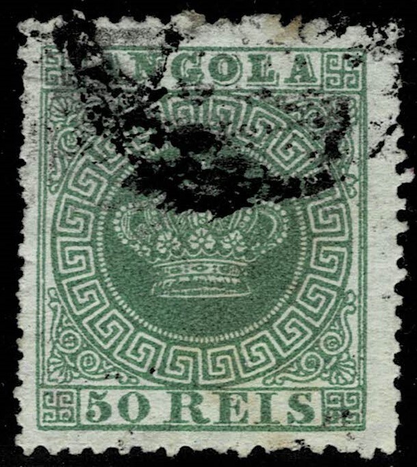 PORTUGAL ANGOLA  50 REIS Perf 13½ Crown VF USED Blur Cancel [Sct#6b, CE6] *RARE*